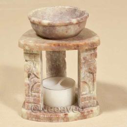 S&auml;ulen - Aromalampe aus Speckstein, indisches Motiv, abnehmbare Aromaschale