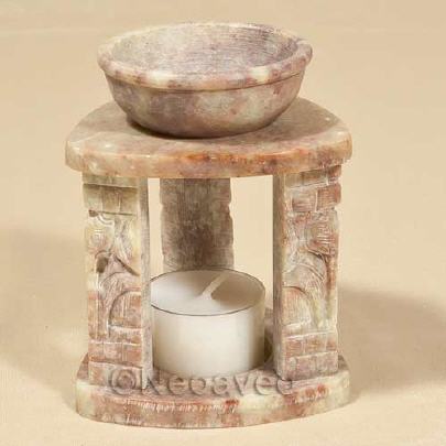Säulen - Aromalampe aus Speckstein, indisches Motiv, abnehmbare Aromaschale