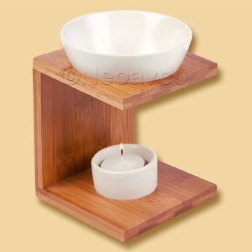 Aromalampe Entspannung, schlichtes Holzdesign, Keramikduftschale, Duftlampe, Auszeit für die Sinne