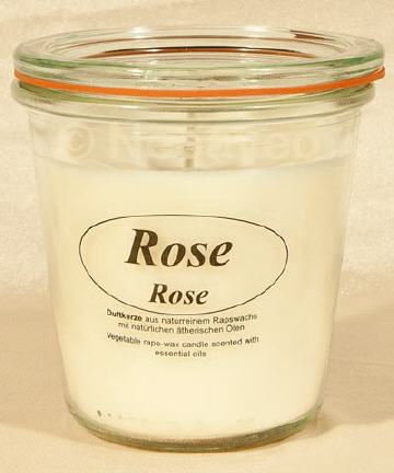 Rose Rapswachskerze mit Duft, von Kerzenfarm Hahn im Weckglas