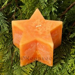 Sternkerze Orange, Trendkerze mit leuchtender Farbe und geeistser Oberfläche. Auf satten Grün von Tanne oder Thuja kommt diese Trendkerze besonders zur Geltung. Durchmesser 7cm.