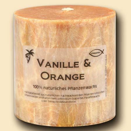 Vanille & Orange marmorierte Stumpenkerze 7,5cm