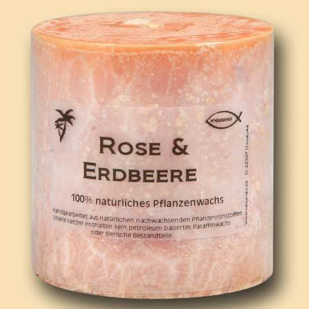 Rose & Erdbeere marmorierte Stumpenkerze 7,5cm