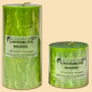 Lindenbl�te mit Ingwer Wellness Duftkerze mit erfrischendem Bl�tenduft f�r zuhause oder im SPA-Bereich. In zwei Gr��en erh�ltlich