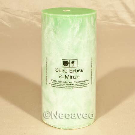 Süße Erbse & Minze marmorierte Stumpenkerze 15cm