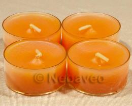Teelicht Orange, durchgef&auml;rbte Teelichte im Acrylbecher