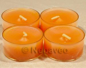 Teelicht Orange, durchgef�rbte Teelichte im Acrylbecher
