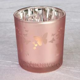 Glasteelicht, Kerzenglas Pink mit Schmetterlingen