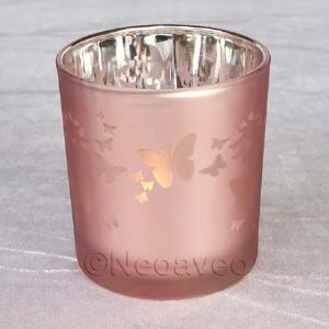 Glasteelicht, Kerzenglas Pink mit Schmetterlingen