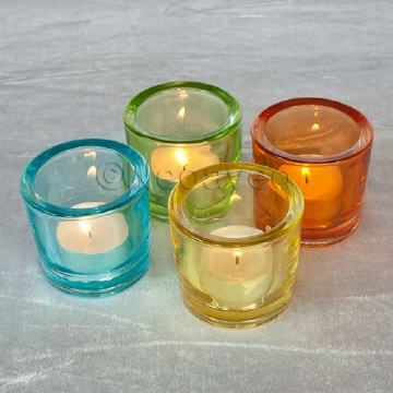 Glasteelicht Heavy, Teelichtglas in vier Farben, Tischdekoration, Hochzeitsdekoration, Feiern, Gastronomie