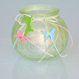 Windlicht Schmetterlinge Hellgr&uuml;n, Kerzenglas, zur Tischdekoration, Hochzeitsdekoration