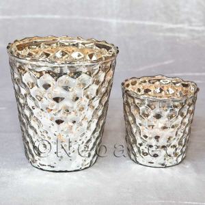 Windlicht Bauernsilber Shabby Chic, Vintage Kerenglas halbtransparent, f�r Silberhochzeit und Tischdekorationen, halbtransparent innen leicht goldfarbener Look.