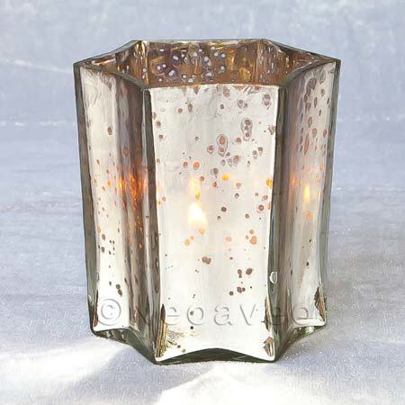 Stern Glas Teelichthalter Champagner Silber