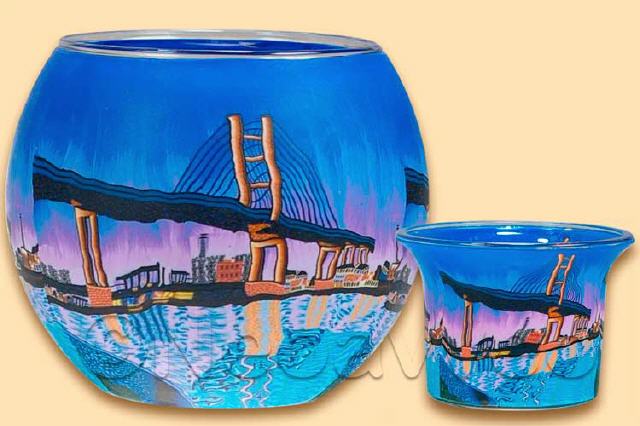 Leuchtglas und Teelichtglas Seebrücke Rügen