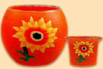 Sommer Leuchtglas und Teelichtglas mimt einer leuctenden Sonnenblume als Motiv von Himmlische D�fte.