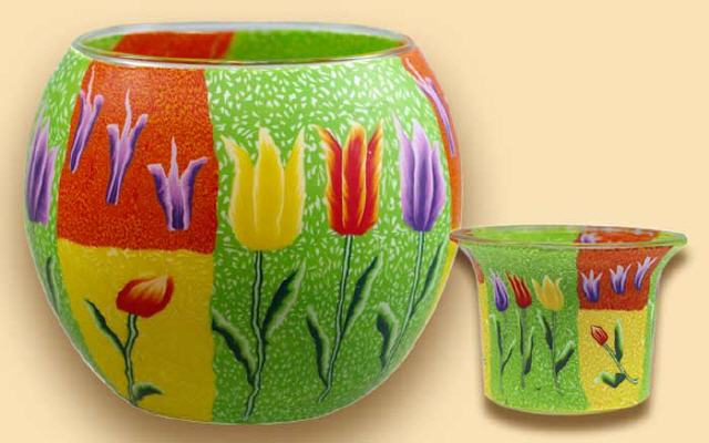 Frühling - Leuchtglas und Teelichtglas