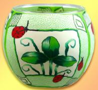 Leuchtglas, Leuchtgl&auml;ser, 11cm, Gr&uuml;ne Bl&auml;tter, Marienk&auml;fer