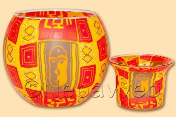 Leuchtglas Afrika-Masken und Teelichtglas