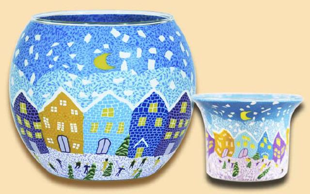 Stadt im Winter Leuchtglas und Teelichtglas