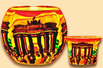 Leuchtgl�ser Brandenburger Tor und Teelichtglas, Kerzenfarm Hahn