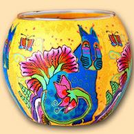 Paradieskatze 11cm Leuchtglas, gbunte Katze, Kerzenfarm Hahn
