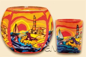Meereskste Leuchtglas und Votivglas, maritimes Motiv, Kerzenfarm Hahn