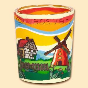 Leuchtglas Votivglas Landleben mit Windm�hle, Fachwerkhaus und sommerlicher Stimmung. Kerzenglas von Kerzenfarm Hahn, f�r Votivkerze oder LED-Teelicht.