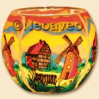 Leuchtglas Landleben 11 cm, Leben auf dem Land, Windm&uuml;hle, Fachwerkhaus, Kerzenfarm Hahn, Scheune