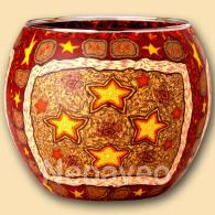 Leuchtglas Vier Sterne 11cm, rot-braunes Motiv, Kerzenfarm Hahn