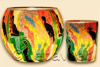 Menschen Moderne Kunst Leuchtglas und Teelichtglas, Kerzenfarm Hahn