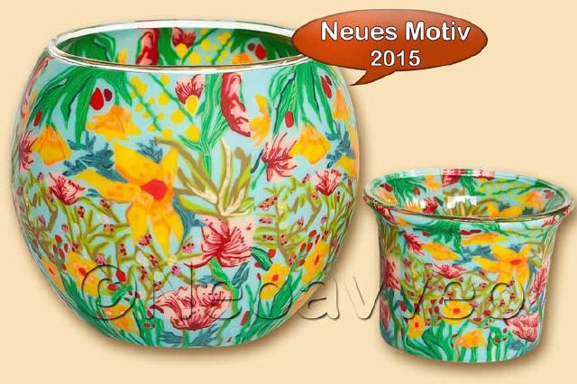 Leuchtglas und Teelichtglas Tropische Blumen