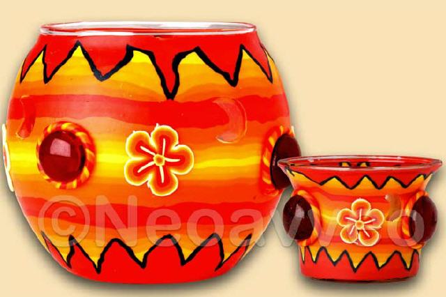 Leuchtglas und Teelichtglas Orange Blüte