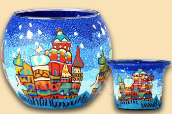 Leuchtglas und Teelichtglas Moskau, Kreml, Hauptstadt von Russland, Kerzenfarm Hahn
