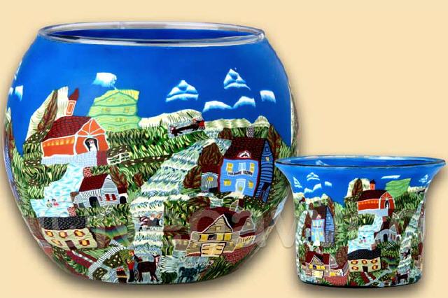 Kleines Dorf Leuchtglas und Teelichtglas