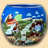 Leuchtglas Kleines Dorf 11cm, amerikanisches Dorf, Farmen, Kerzenfarm Hahn