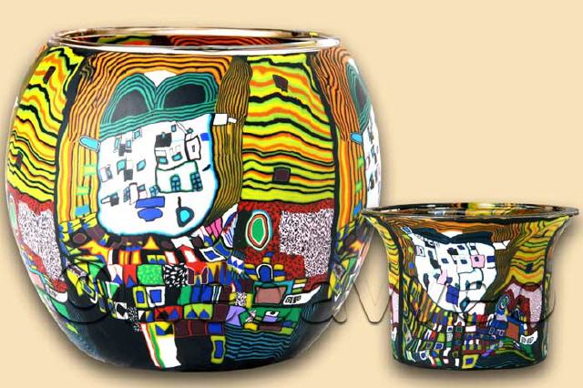 Leuchtglas und Teelichtglas Moderne Kunst Gelb