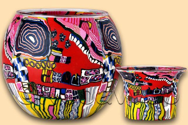 Leuchtglas und Teelichtglas Moderne Kunst-Rot 