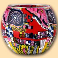 Moderne Kunst Rot 11 cm Leuchtglas, Kerzenfarm Hahn, Hundertwasser