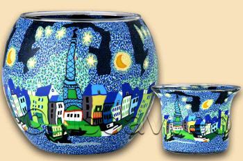Paris  Leuchtglas und Teelichtglas, Eifelturm, Kerzenfarm Hahn