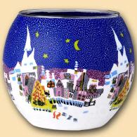 Leuchtglas Winterzeit, 11 cm, Halbmond, Sterne, Kerzenfarm Hahn