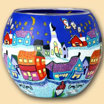 Leuchtglas Heilige Nacht 11 cm, Weihnachtsmotiv, Kerzenfarm Hahn