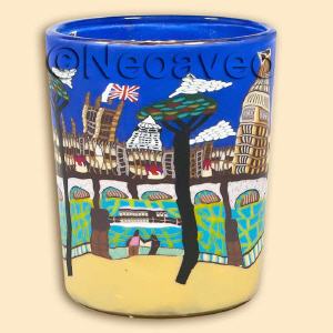 Leuchtglas Votivglas London mit Stadtsilhuette, Buckingham Palast und typischen Stra�enlaternen. Kerzenglas von Kerzenfarm Hahn.