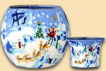 Leuchtglas und Teelichtglas Rentierschlitten, Kerzenfarm Hahn