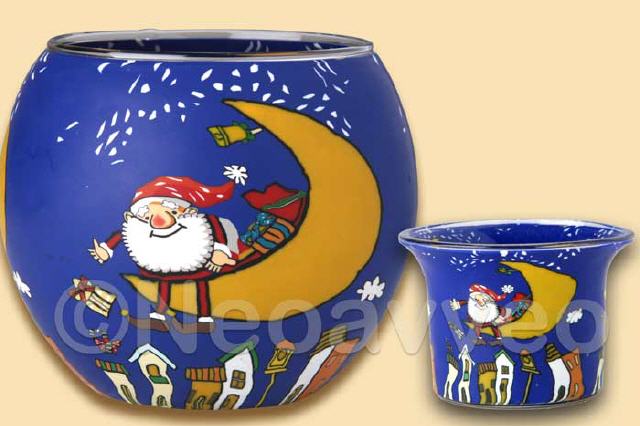 Weihnachtsmann im Mond Leuchtglas und Teelichtglas