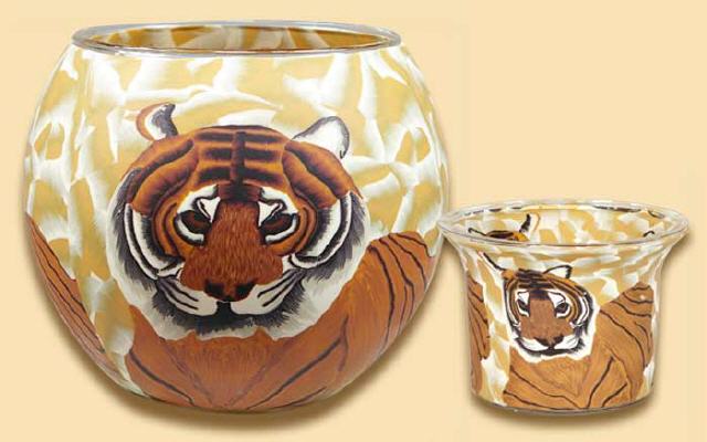 Leuchtglas und Teelichtglas Tiger