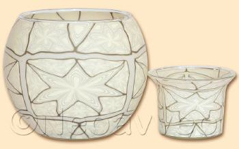 11 cm Leuchtglas und 6 cm Teelichtglas Wei�er Stern, von himmlische D�fte