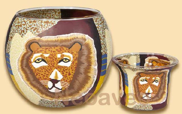 Löwe Leuchtglas und Teelichtglas