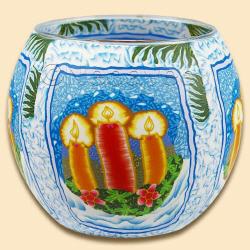 Leuchtglas 11 cm, mit leuchtenden Kerzen auf einem Adventskranz. Intensiv leuchtendes Motiv, nicht nur f&uuml;r die Weihnachtszeit.