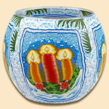 Leuchtglas 11 cm, mit leuchtenden Kerzen auf einem Adventskranz. Intensiv leuchtendes Motiv, nicht nur f�r die Weihnachtszeit.