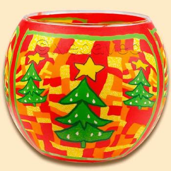 Leuchtglas Gr�ner Weihnachtsbaum 11 cm, farbenfrohes Motiv mit intensivleuchtendem Motiv von Himmlische D�fte.